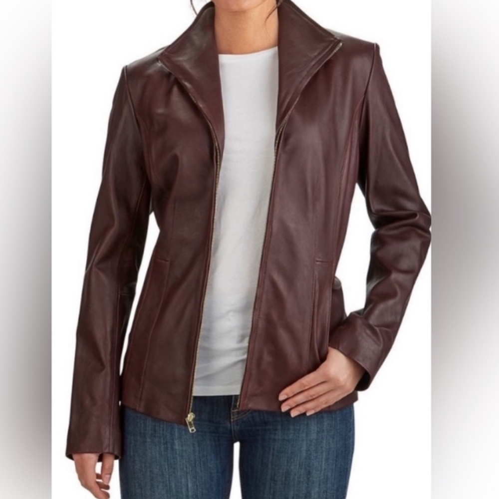 Cole Haan Wing Collar Leather Jacket Size M
